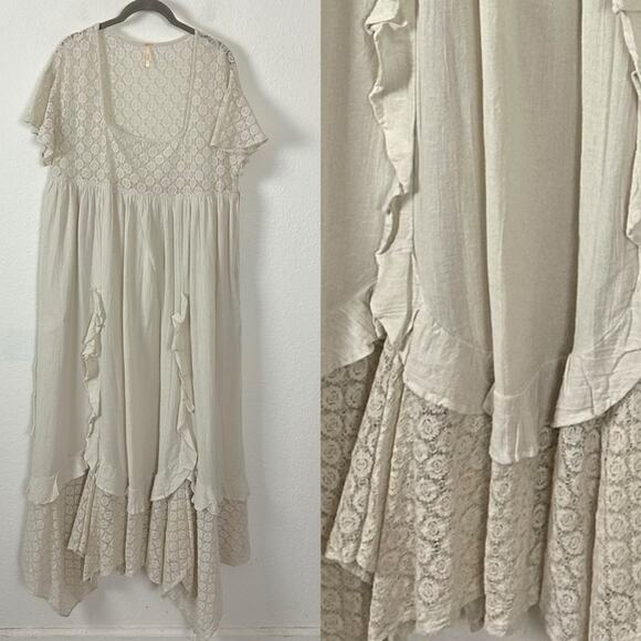 Free People Ethereal Bohemian Bring The Romance Midi Maxi Dress Neutral Large - Picture 13 of 16